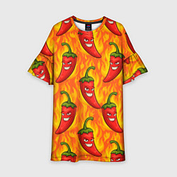 Платье клеш для девочки Огненный перец паттерн, цвет: 3D-принт