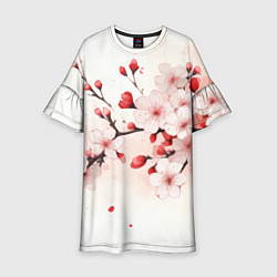 Платье клеш для девочки Японская сакура, цвет: 3D-принт