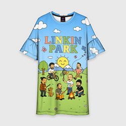 Платье клеш для девочки Linkin Park мультяшный стиль на поляне, цвет: 3D-принт
