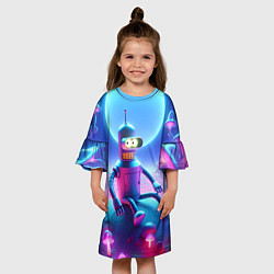 Платье клеш для девочки Bender bending robot on the amazing neon mushroom, цвет: 3D-принт — фото 2