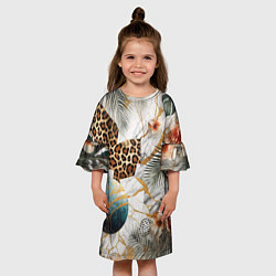 Платье клеш для девочки Мрамор с цветами и леопардовый узор, цвет: 3D-принт — фото 2