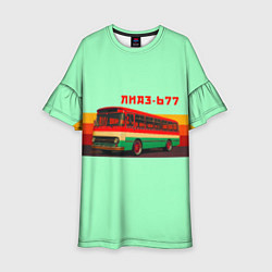 Платье клеш для девочки Ретро автобус ЛиАЗ 677, цвет: 3D-принт