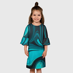 Платье клеш для девочки Мраморный малахитовый узор из изумрудных разводов, цвет: 3D-принт — фото 2