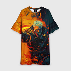 Платье клеш для девочки Ведьмак в прыжке, цвет: 3D-принт