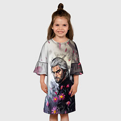 Платье клеш для девочки Ведьмак среди цветов, цвет: 3D-принт — фото 2