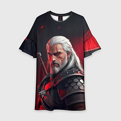 Платье клеш для девочки Ведьмак в красном свете, цвет: 3D-принт