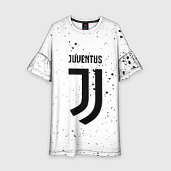 Платье клеш для девочки Juventus черные краски всплеск, цвет: 3D-принт