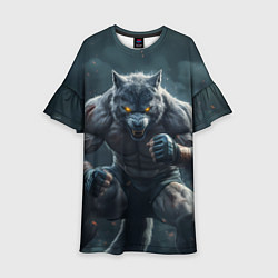 Платье клеш для девочки Волк боец, цвет: 3D-принт