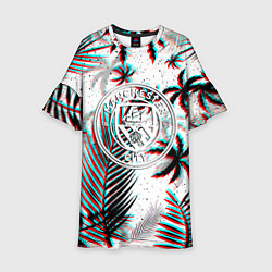 Платье клеш для девочки Манчестер сити глитч тропики, цвет: 3D-принт