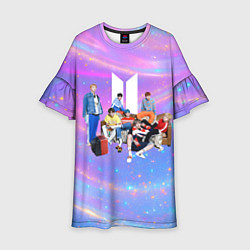 Платье клеш для девочки BTS на диване, цвет: 3D-принт