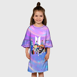 Платье клеш для девочки BTS на диване, цвет: 3D-принт — фото 2