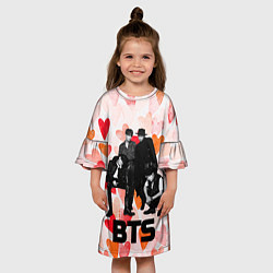 Платье клеш для девочки BTS на фоне сердечек, цвет: 3D-принт — фото 2