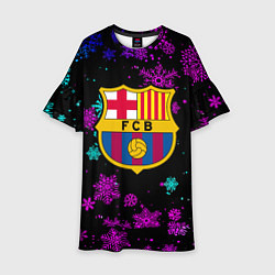 Платье клеш для девочки Барселона неоновые снежинки, цвет: 3D-принт