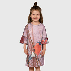 Платье клеш для девочки Акварельный снегирь в рябине, цвет: 3D-принт — фото 2