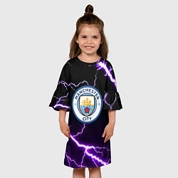 Платье клеш для девочки Манчестер молнии шторм неон, цвет: 3D-принт — фото 2