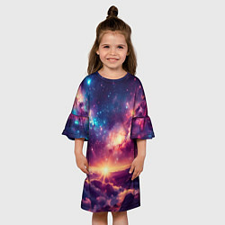 Платье клеш для девочки Фантастический космос вид с планеты, цвет: 3D-принт — фото 2