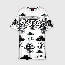 Платье клеш для девочки UFO и котики, цвет: 3D-принт
