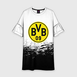 Платье клеш для девочки Borussia черные краски штрихи, цвет: 3D-принт