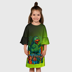 Платье клеш для девочки Годзилла утка, цвет: 3D-принт — фото 2