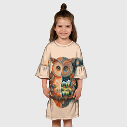 Платье клеш для девочки Сова разделенная на день и ночь абстракция, цвет: 3D-принт — фото 2