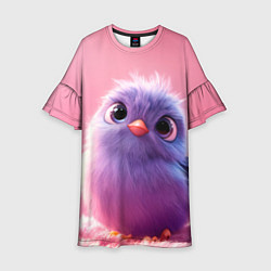 Платье клеш для девочки Милая фиолетовая птичка, цвет: 3D-принт