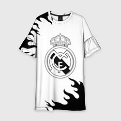Платье клеш для девочки Реал Мадрид черный огонь, цвет: 3D-принт