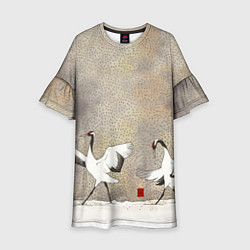 Платье клеш для девочки Журавли на снегу, цвет: 3D-принт