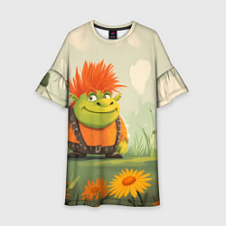 Платье клеш для девочки Маленький Шрек с рыжими волосами, цвет: 3D-принт
