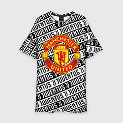 Платье клеш для девочки Манчестер Юнайтед x ювентус паттерн, цвет: 3D-принт