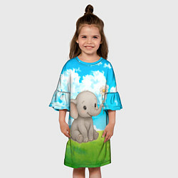 Платье клеш для девочки Слоненок с цветочком, цвет: 3D-принт — фото 2