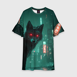Платье клеш для девочки Лиса в сияющими глазами в стиле киберпанк, цвет: 3D-принт