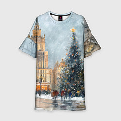 Платье клеш для девочки Новогодняя Москва, цвет: 3D-принт