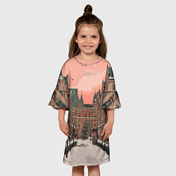 Платье клеш для девочки Новогодний Московский двор, цвет: 3D-принт — фото 2