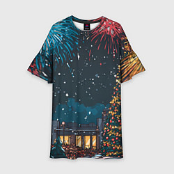 Платье клеш для девочки Новогодний салют, цвет: 3D-принт