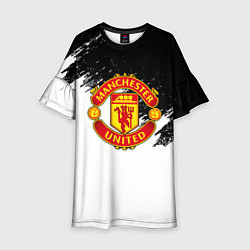 Платье клеш для девочки Манчестер Юнайтед краски белые, цвет: 3D-принт
