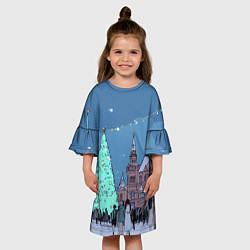 Платье клеш для девочки Новогодняя елка в центре Москвы, цвет: 3D-принт — фото 2
