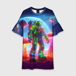 Платье клеш для девочки Неоновый космонавт Шрек на планете гигантских мухо, цвет: 3D-принт