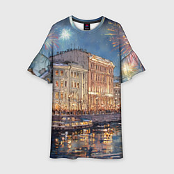 Платье клеш для девочки Новогодний салют в Питере, цвет: 3D-принт