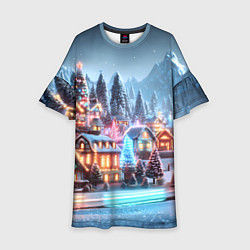 Платье клеш для девочки Городок в новогодних огоньках, цвет: 3D-принт