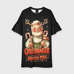 Платье клеш для девочки Санта с рогами оленя, цвет: 3D-принт