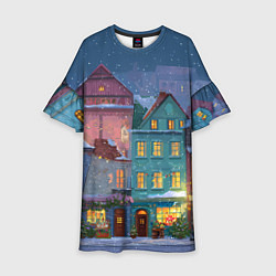 Платье клеш для девочки Новогодний дворик, цвет: 3D-принт