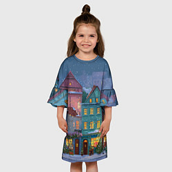 Платье клеш для девочки Новогодний дворик, цвет: 3D-принт — фото 2