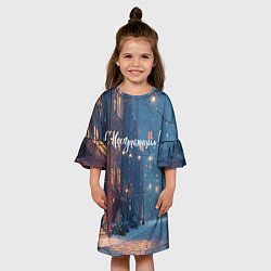 Платье клеш для девочки С наступающим новым годом, цвет: 3D-принт — фото 2