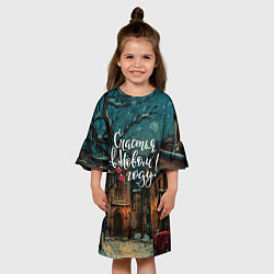 Платье клеш для девочки Счастья в новом году - ламповый двор, цвет: 3D-принт — фото 2