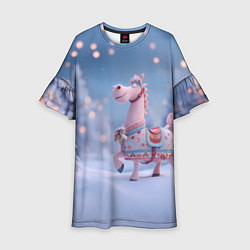 Платье клеш для девочки Новогодняя милая лошадка, цвет: 3D-принт