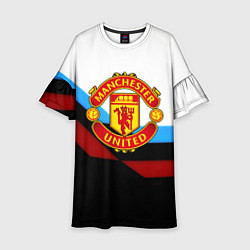 Платье клеш для девочки Манчестер Юнайтед геометрия спорт, цвет: 3D-принт