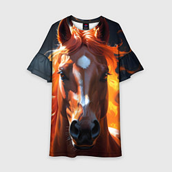 Платье клеш для девочки Огненная лошадь на темном, цвет: 3D-принт