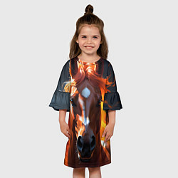 Платье клеш для девочки Огненная лошадь на темном, цвет: 3D-принт — фото 2