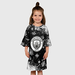 Платье клеш для девочки Манчестер сити снежинки новый год, цвет: 3D-принт — фото 2