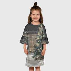 Платье клеш для девочки Елка во дворе, цвет: 3D-принт — фото 2